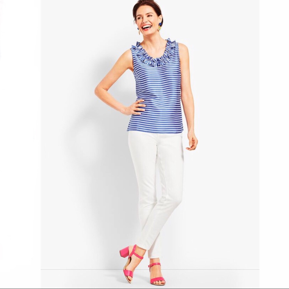 Talbots | L | Blue & White Stripe Ruffle Top - Picture 3 of 7